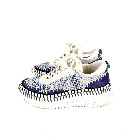 CHLOE Nama Stitch Walking Beige Cosmic Blue Sneakers 38, 7.5 - Picture 5 of 13